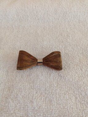 Vintage Scarf Clip Gold Toned Mesh Bow Tie